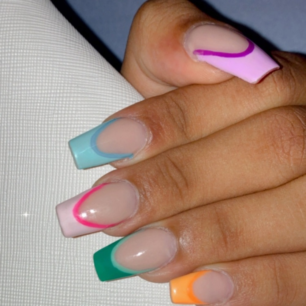 nails multicolor glued nails